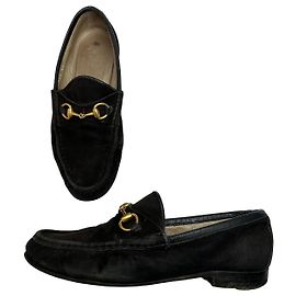 Vintage Gucci Wildleder Slipper mit Pferdebit schwarz