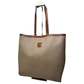 Céline Vintage Celine Paris Triomphe Monogramm Canvas Leder Tote Bag Beige Braun