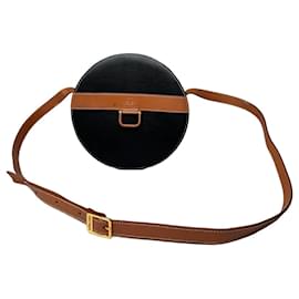Courreges Borsa a tracolla rotonda in pelle vintage Courrèges nera e marrone