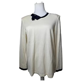 Pull en laine vintage Yves Saint Laurent crème marine M