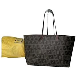 Borsa shopper vintage Fendi FF Zucca in tela monogramma marrone