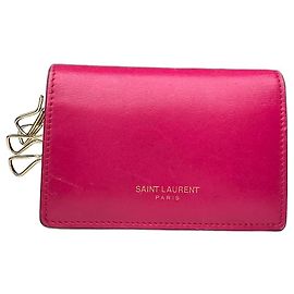Estojo de chaves em couro liso Saint Laurent Paris fúcsia