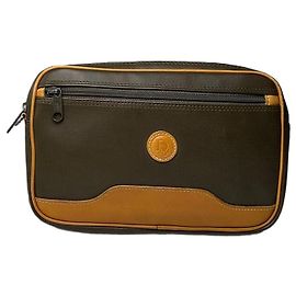 Vintage Dior Canvas Leather Pouch Clutch Khaki Tan