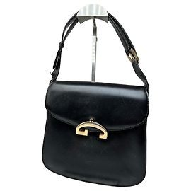 Borsa a spalla vintage Gucci in pelle con chiusura G nera