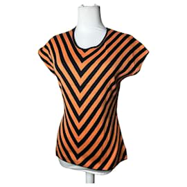 Top senza maniche a righe a zigzag vintage Givenchy arancione e nero M