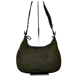 Borsa hobo in tela e pelle Gucci vintage verde oliva marrone
