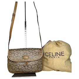Céline Vintage Celine Paris C Macadam Monogramm beschichtete Canvas Schultertasche Beige Braun