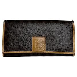 Vintage Celine Paris Macadam Triomphe Monogram Coated Canvas Long Wallet Brown Tan - Céline
