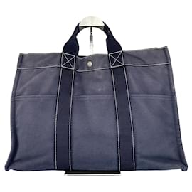 Borsa Tote Fourre Tout MM in Tela Hermès Vintage Blu Navy