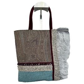 Borsa tote vintage Etro in patchwork paisley multi-materiale marrone bordeaux