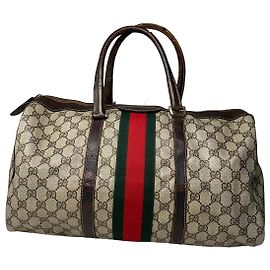 Vintage Gucci GG Supreme Sherry Line Boston Tasche Beige Braun
