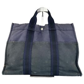 Borsa Tote Fourre Tout MM in tela Hermès vintage nera blu navy