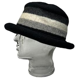 Cappello Vintage Givenchy in Feltro di Lana Striato Nero Grigio Bianco M