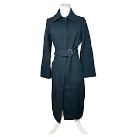 Abrigo trench de lana Celine Paris vintage de un solo botón con cinturón, teal S - Céline