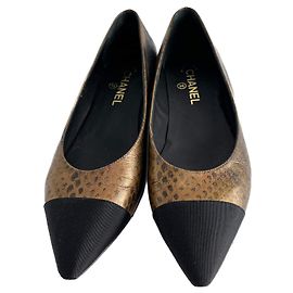 Chanel Ballerine in pelle stampata con punta cap 40C serpente metallica