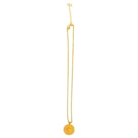 Collana pendente medaglione con logo in strass placcato oro - Dior