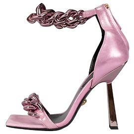 Sandali con tacco in tessuto Medusa rosa Versace 38,5 usati