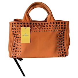 Borsa Tote Prada Canapa Arancione in Tela con Cristalli