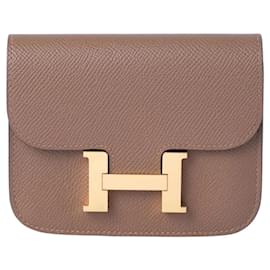 Portafoglio cintura Constance Slim di Hermès in pelle Epsom taupe con hardware dorato