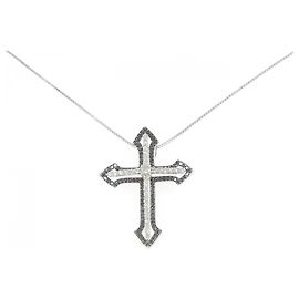 Autre Marque Collana a Croce con Diamanti in Oro Bianco e Oro Nero Au750