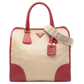 Borsa Canapa in tela beige Saffiano di Prada