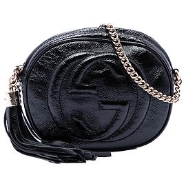 Gucci Mini Borsa a Tracolla in Vernice Nera Soho Chain