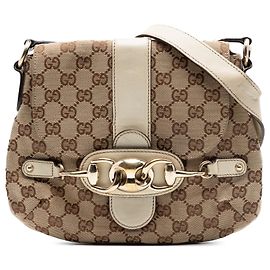Borsa a spalla Horsebit in tela GG beige Gucci