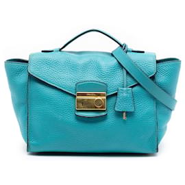 Borsa a tracolla Sound Lock in Vitello Daino blu di Prada