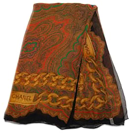 Chanel brauner Paisley-Ketten-Seidenschal