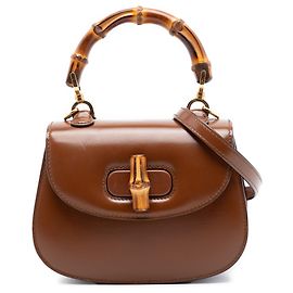 Borsa Gucci Mini in pelle di vitello marrone 1947 con manico in bambù
