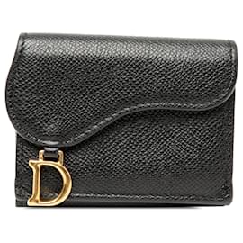 Dior Schwarze genarbte Kalbsleder Trifold Geldbörse