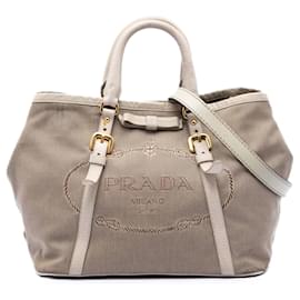 Borsa in tela Canapa logo marrone Prada