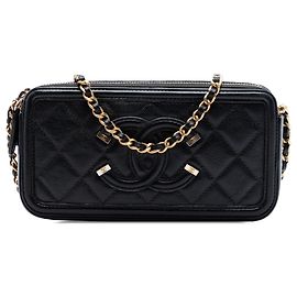Clutch Chanel in Caviar Nero CC Filigrana con Catena