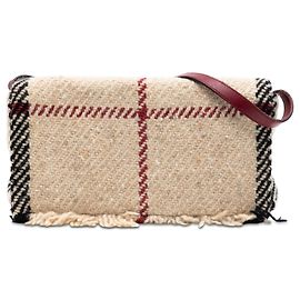 Borsa a spalla in lana a quadri mega beige Burberry