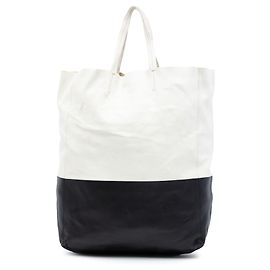 Céline Celine Weiß Bicolor Leder Vertikaler Cabas Tote