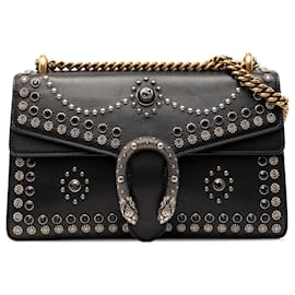 Borsa a spalla Dionysus in pelle di vitello nera media con borchie Gucci