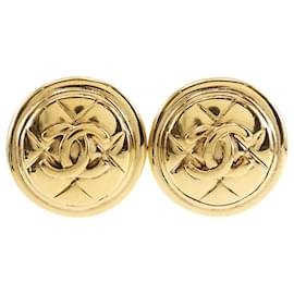 Chanel Gold CC Gold Plated Quilted Round Clip On Earrings