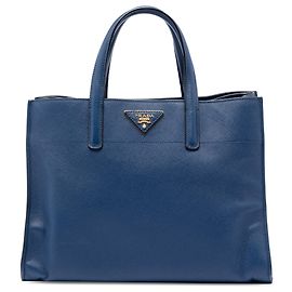 Prada Sac Tote Triple Poche Souple en Saffiano Bleu