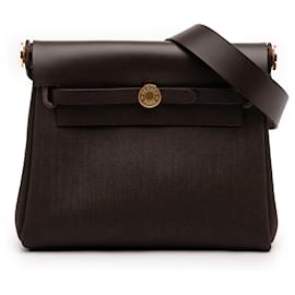 Herbag Zip 20 in Tela Militare Marrone e Vacca Hunter di Hermès