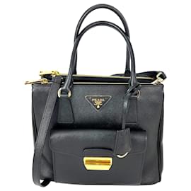 Bolso tote negro Prada Safriano con doble cremallera y bolsillo frontal