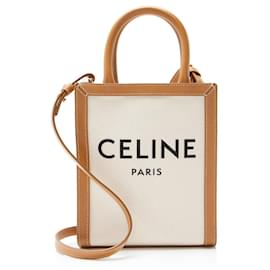 Cabas Mini Vertical in Tela e Pelle Celine - Céline