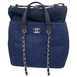 Borsa Chanel Patchwork in Pelle Intrecciata Blu
