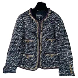 Chanel abrigo de tweed tejido con lentejuelas azul serie Castle talla 34