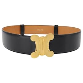 CELINE Triomphe Ledergürtel 25,6"" Schwarz Gold Auth 176087A - Céline