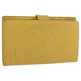 CHANEL COCO Cartera Larga Mark Piel Caviar Oro Amarillo CC Auth BA12318 - Chanel