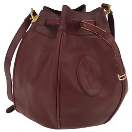 CARTIER Borsa a Spalla Must Line in Pelle Bordeaux Oro Auth 175108
