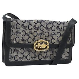 Céline Borsa a Spalla Celine C Sulky in Tela Blu Navy e Oro Auth 176739