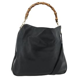 Borsa a mano in pelle GUCCI Bamboo 2way Nero Oro 001 3754 1577 Auth ep14302