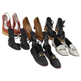 Scarpe GUCCI in pelle verniciata 7 Set Nero Marrone Auth 174778