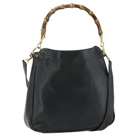 Borsa a Spalla in Pelle Gucci Bamboo 2way Nera Oro Auth bs34729